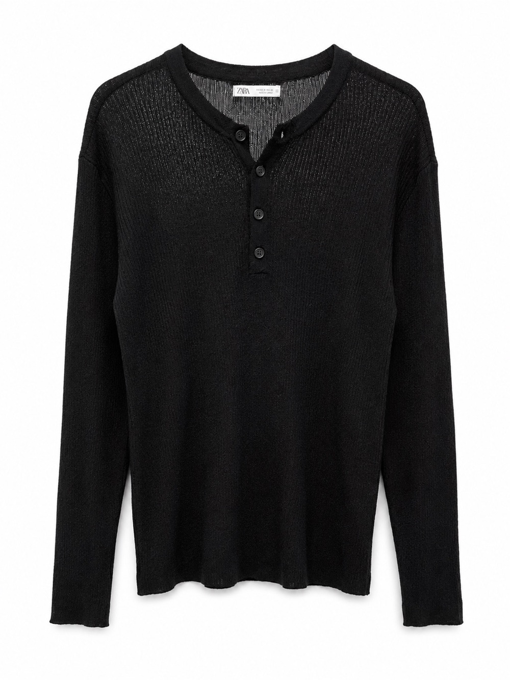 Zara Black Men's Henley Crewneck Sweater